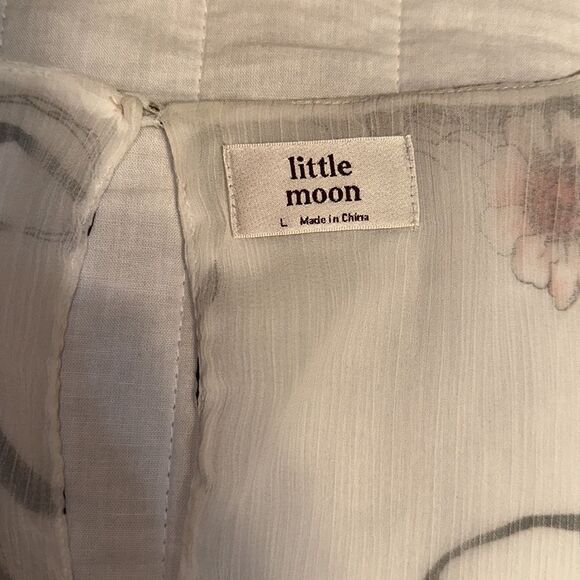 Aritzia L Little Moon Ruffle Sleeve Floral Peplum Blouse White Green - Picture 11 of 16